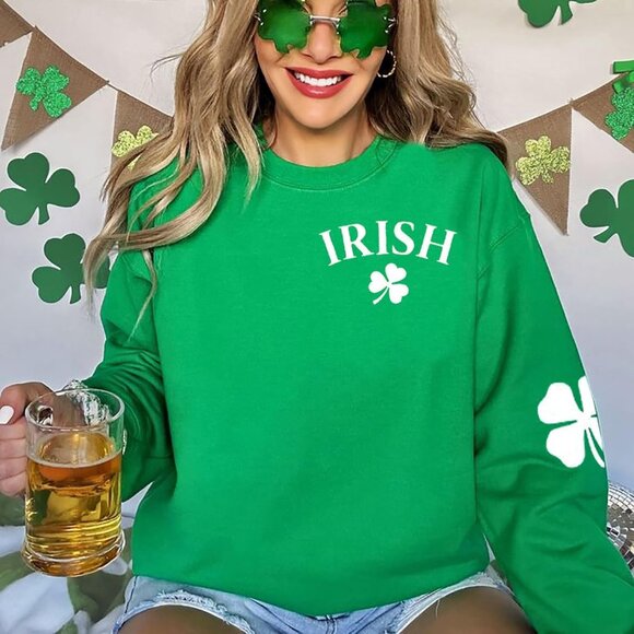 Women St. Patrick's Day Shamrock Sweatshirt Cotton Blend Irish Lucky Top - Picture 9 of 9